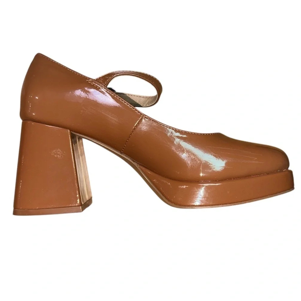 Steve Madden| Mingle Mary Jane Chunky Platform| Cognac Patent Leather| Size 8M - Picture 2 of 7